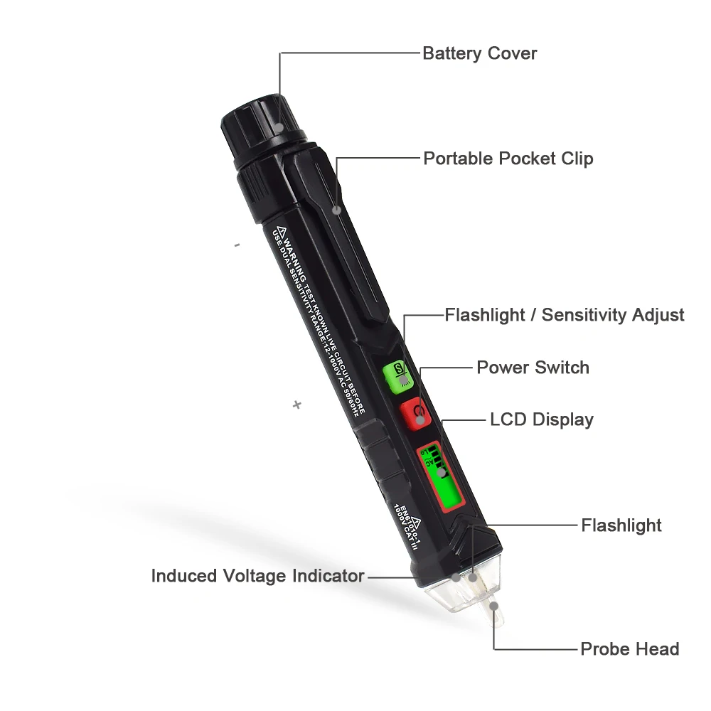 NEWACALOX AC 12-1000 В бесконтактный Тестер Напряжения с регулируемой чувствительностью светодиодный фонарь-Ручка Тип Цифровой детектор напряжения