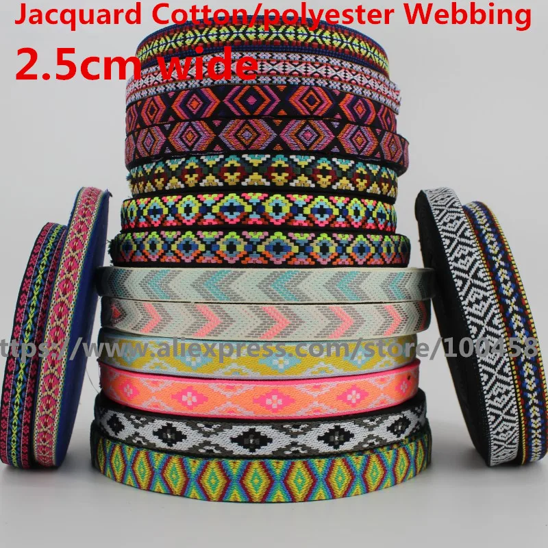 2.5 cm Wide Colorful Jacquard Cotton/polyester bing Tape Bag Straps