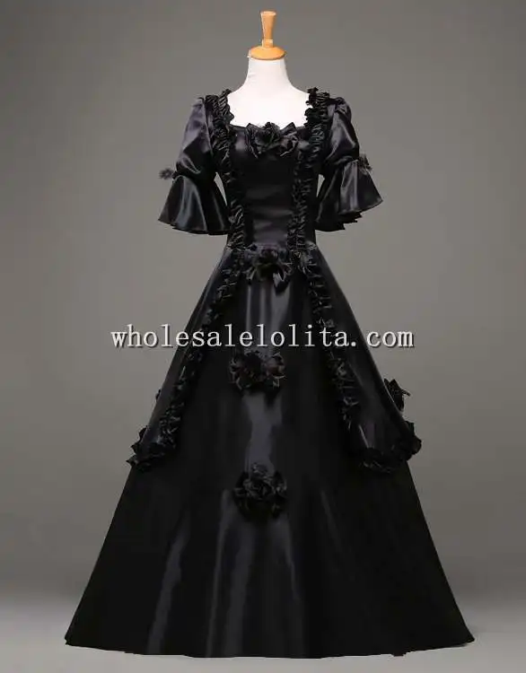 18 век Готический Черный винтажный бальный наряд театральная одежда костюм на Хэллоуин