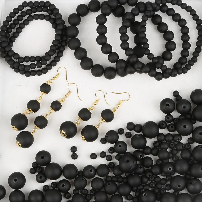 

Pick Size Grind Dumb Black Acrylic Bead Plastic ABS Matte Frost Surface Round Loose Beads for DIY Craft Jewelry Findings Making