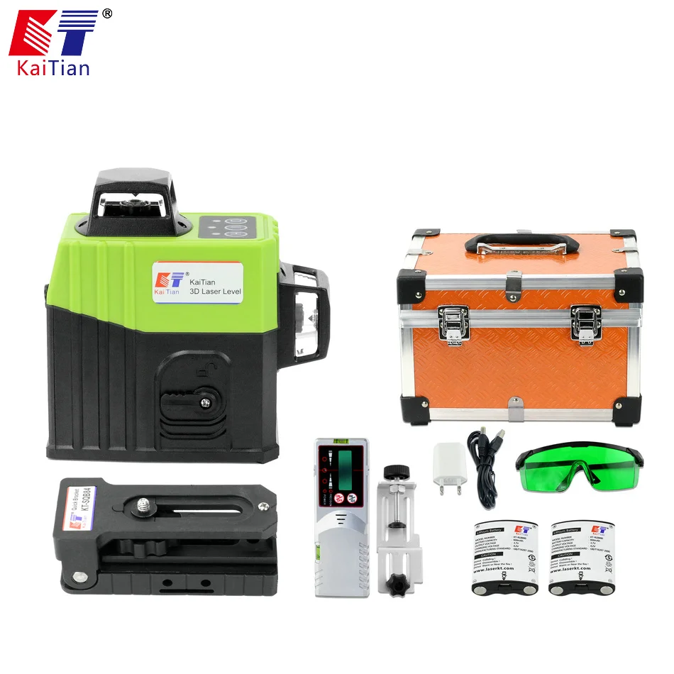 

KaiTian 12 Lines 3D Laser Level Receiver Self-Leveling Cross Horizontal 360 Vertical Green Lasers Beam Line Livello Levels Tools