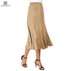 Женская Крестьянская трапециевидная длинная замшевая ворсовая винтажная юбка макси с эластичной резинкой на талии