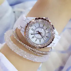 2019 Роскошные хрустальные наручные часы для женщин белый керамика женские кварцевые часы модные женские туфли часы дамы наручные часы для