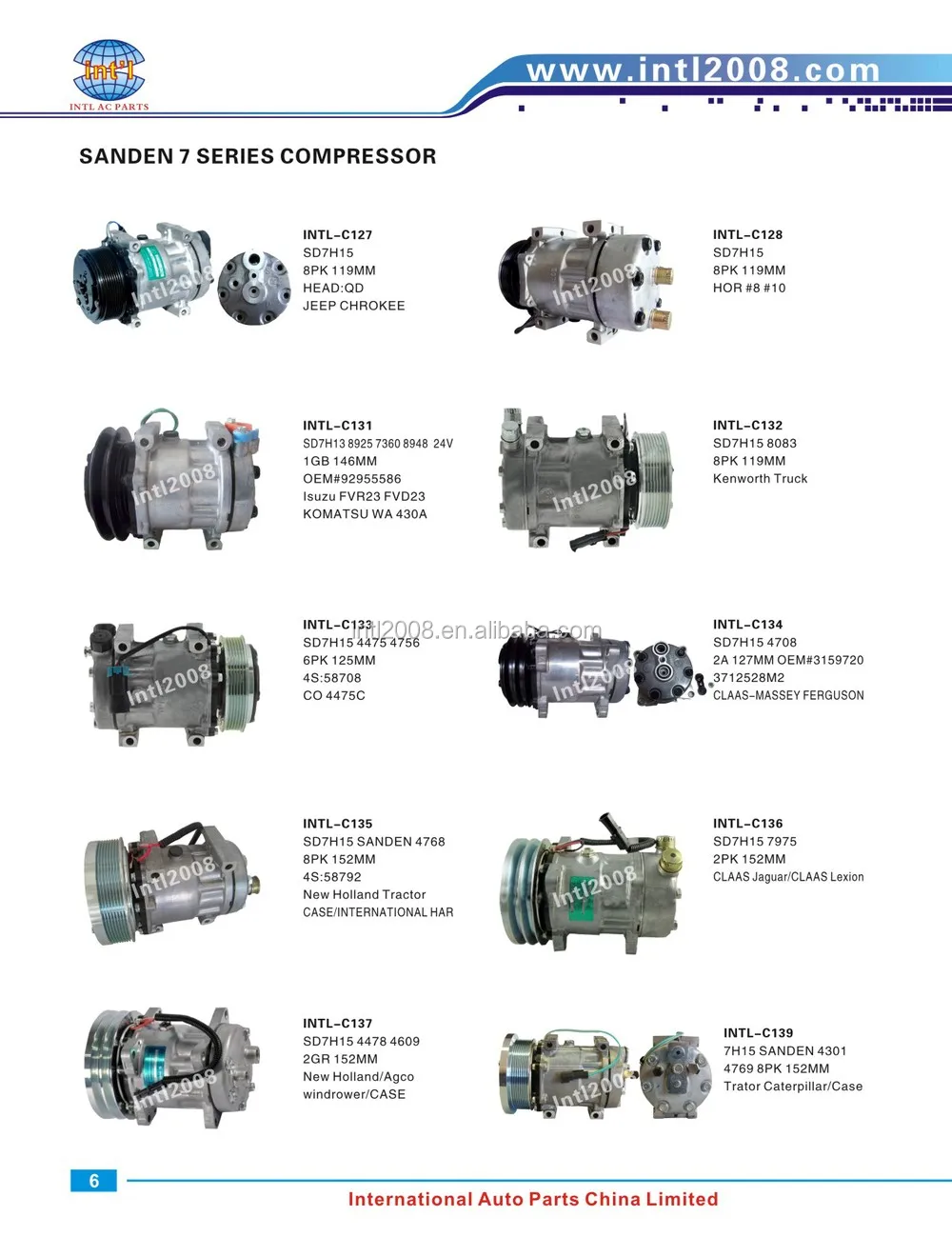 Авто Кондиционер ac компрессор для SANDEN SD709 SD-709 7H15 SD7H15 PV6 шкив