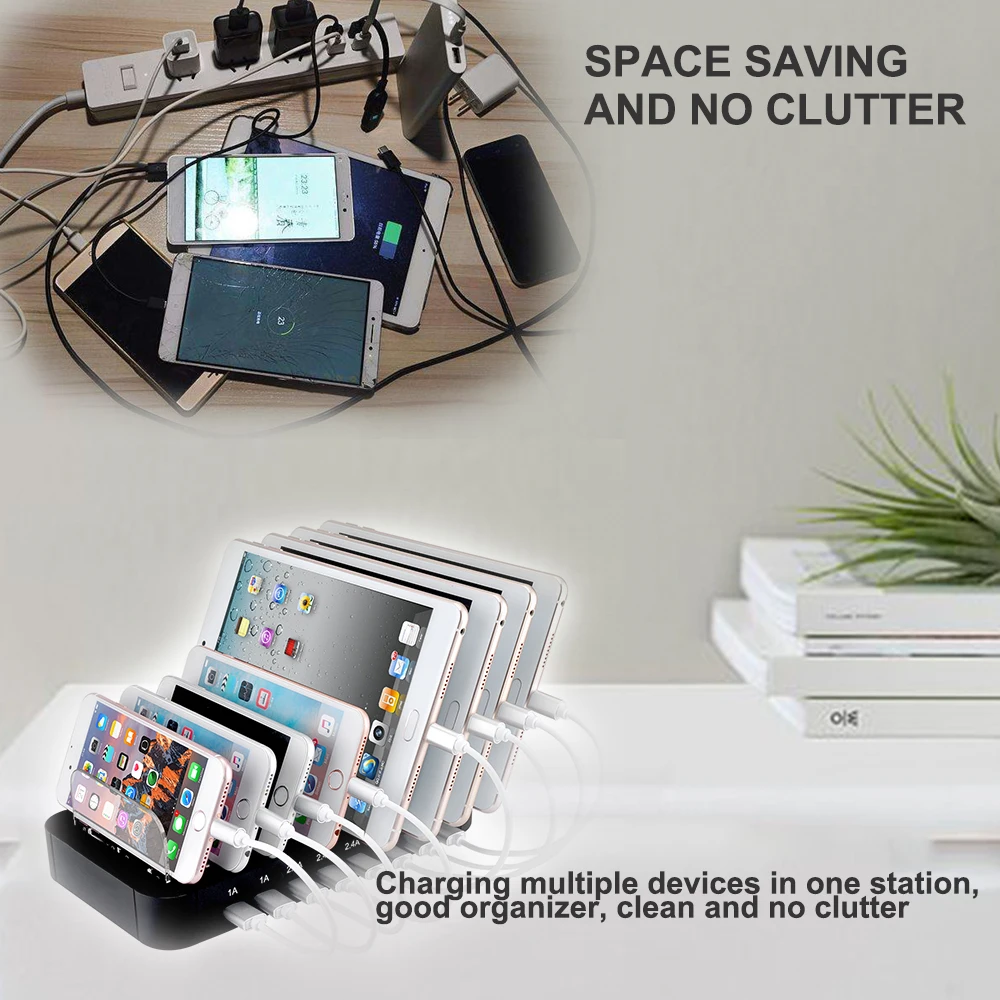 8 USB Ports With Cables Mobile Phone Charger Travel Charging Station Dock Stand Holder Universal for Smart cell phone Tablet