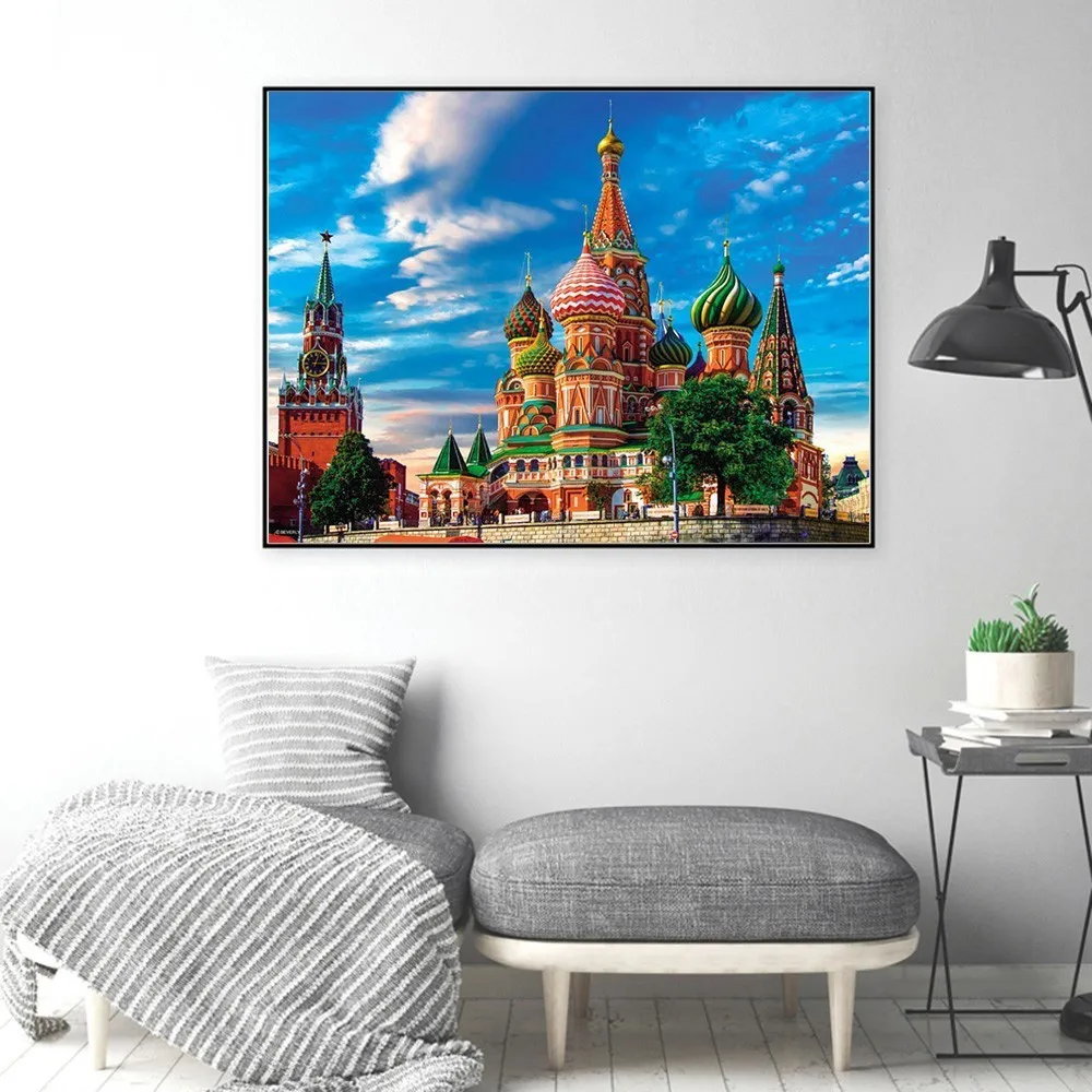 Алмазная 5D картина Huacan полноразмерная живописная вышивка Московской церкви