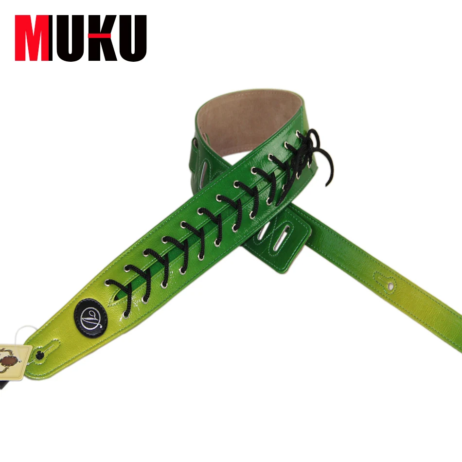 Green LEATHER GUITAR STRAP can be adjusted freely! for guitar bass in