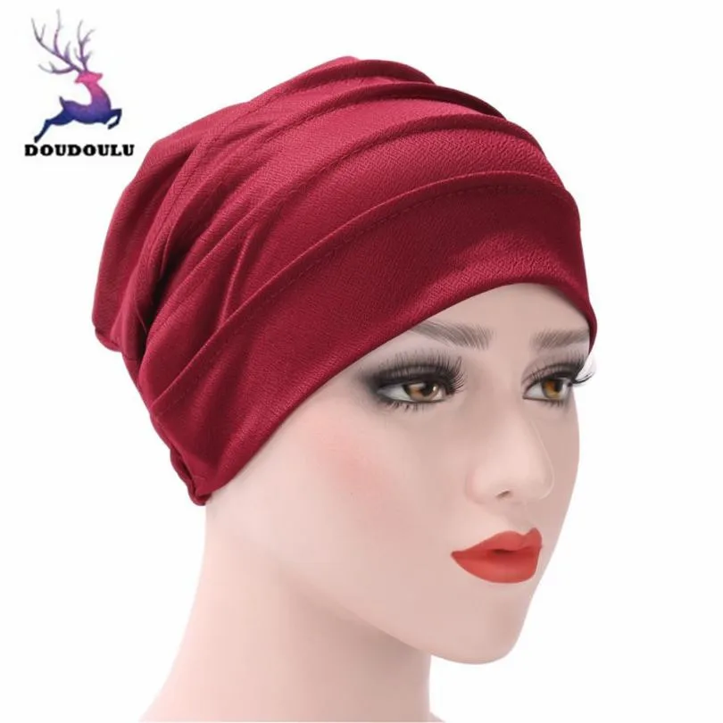 

DOUDOULU Muslim Hat India Ruffle Cancer Chemo Winter Hat For women bonnet musulman winter cap women caps Drop shipping#QWM