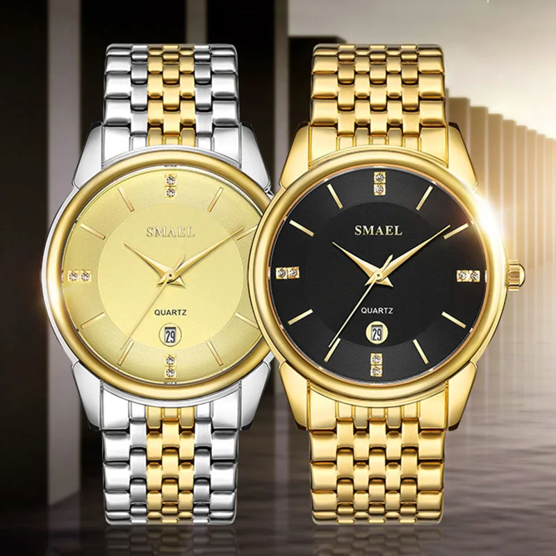 

Men Fashion Casual Quartz Wristwatches SMAEL Big Men Clock Genuine Digital Sport Casual Sliver Gold 9026 Men Watches Waterproof