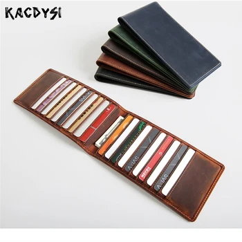

Real Crazy Horse Leather Retro Mens Long Wallets Card Holder Cowhide Thin Male Wallet Card Case Unisex Women Credit Card Holders