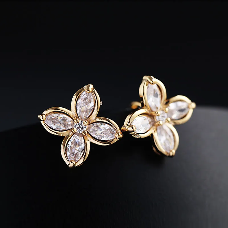 Ear Clip Earrings Clip Earrings Ear Clip JIOFREE AAA Cubic Zirconia Flower Shape Clip on Earrings Without Piercing