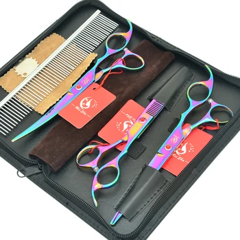 

7.0" Meisha Pet Grooming Scissors Set Rainbow Straight & Curved Dog Cutting Shears Steel 440c Pet Thinning Tijeras Razors HB0100