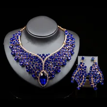 Lan palace nigerian beads necklace jewelry set gold color necklace and earrings for wedding six colors free shipping