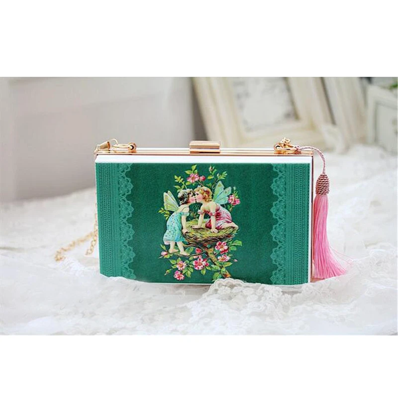 Vintage print Acrylic Clutch Bag Retro angel pattern Box Evening Bags Party Women Shoulder Crossbody Chain tassel Purse Handbags Vintage print Acrylic Clutch Bag Retro angel pattern Box Evening Bags Party Women Shoulder Crossbody Chain tassel Purse Handbags