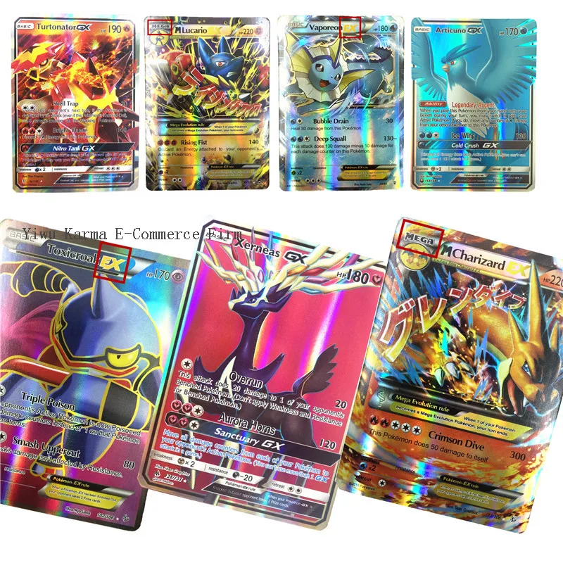 

200 Pcs 25 50 100pcs GX EX Shining Pokemones Cards Game Battle Carte Trading Cards Game Children Toy