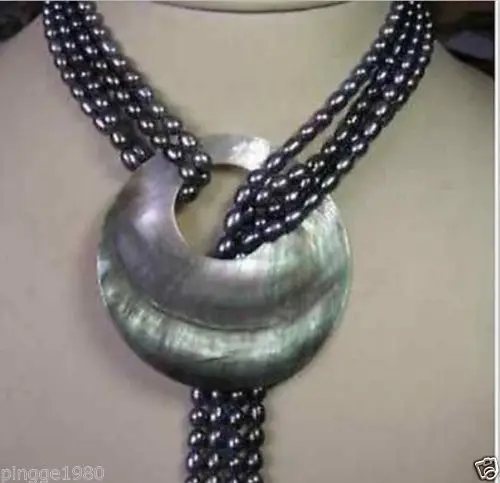 

N1495 2 Strands 6-7mm Black Freshwater Pearl Necklace Shell NEW