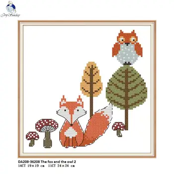 

Joy Sunday The Fox and the Owl Pattern Cross-stitch Kit 11CT Printed Fabric 14CT Canvas DMC Chinese Embroidery Factory Wholesale