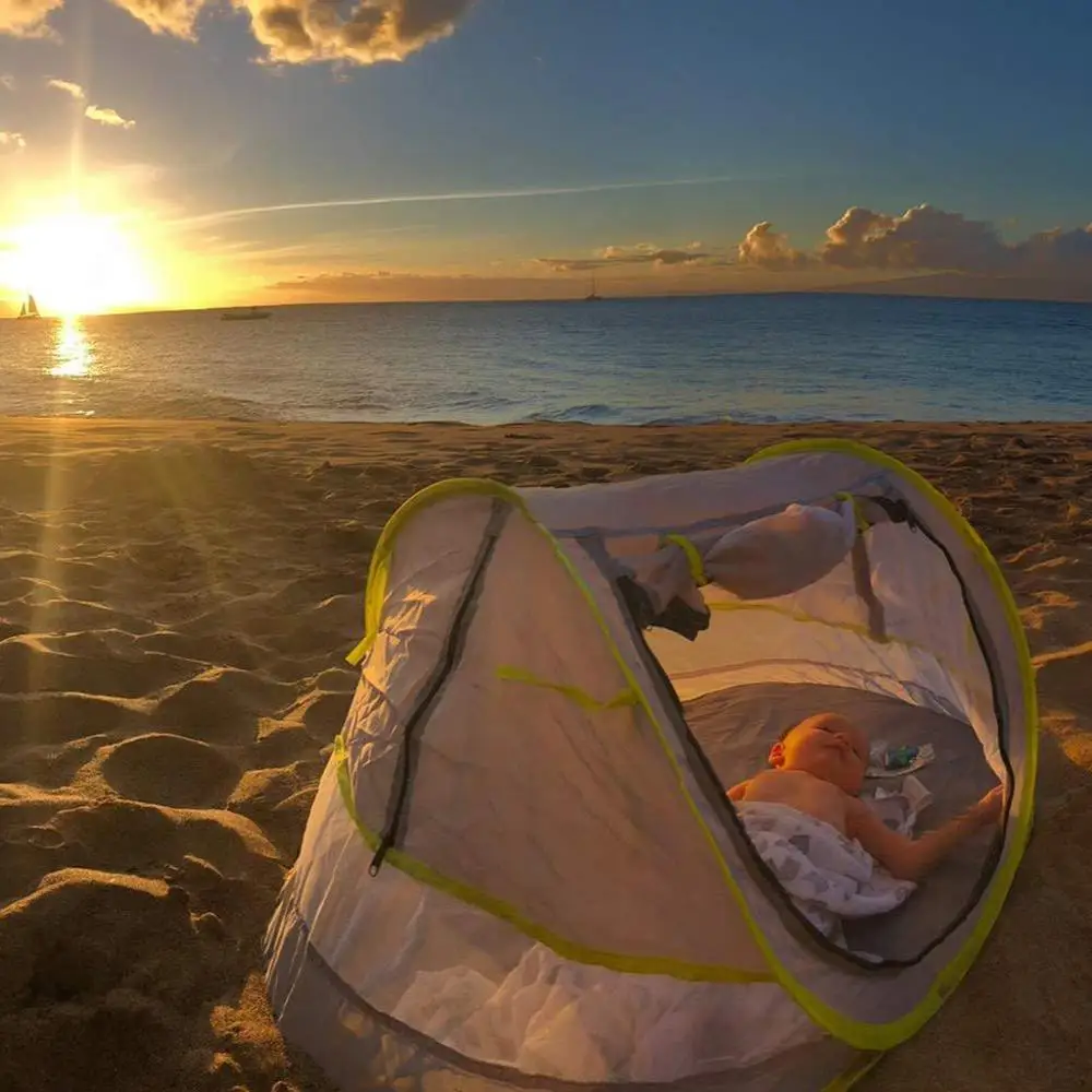 

Portable Popped Open Children's Tent Folding Baby Beach Anti-Mosquito Sun Protection UV Protection Mesh Polyester Tent 2019 Hot
