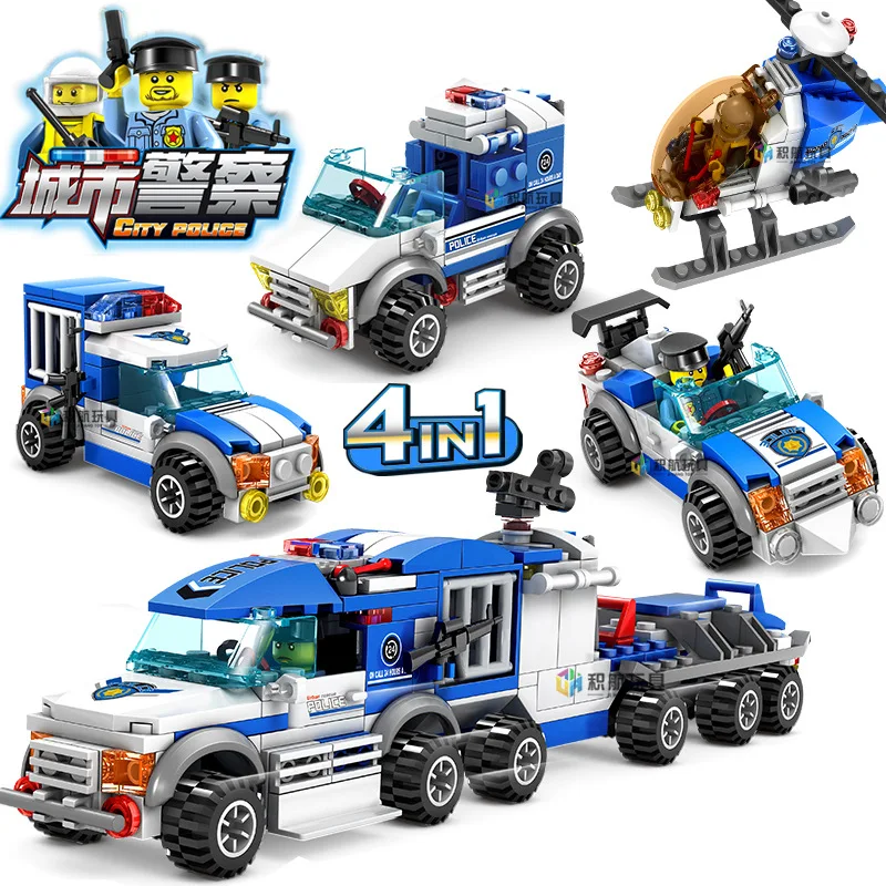 

new toy City Police Series 4 IN 1 Toy Building Blocks Action Figure Bricks Car Educational Toys for Children