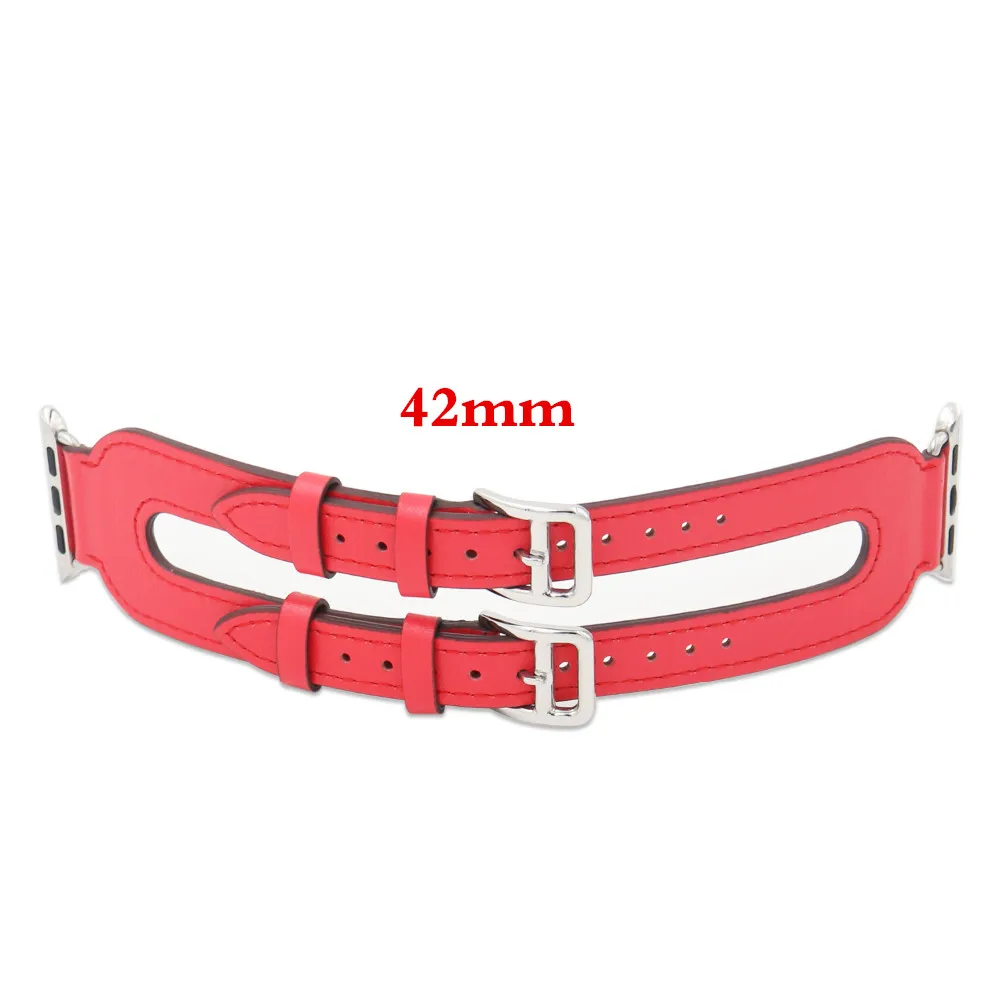 38mm Red Кожаный ремешок для часов hermes Apple watch с двойной пряжкой Браслет-манжета 38 мм 42 мм и ремешок для часов из натуральной кожи - Цвет ремешка: 38mm Red