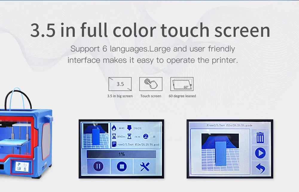 QIDI TECH 3d принтер X-one2 полностью Металлическая структура 3,5 дюймов сенсорный экран тепло bedPLA и ABS