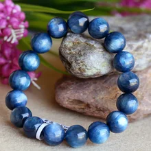 Скидка натуральный синий Высокое качество Кианит Кристалл Мужской стрейч отделка браслет круглые бусины 12 мм 03831