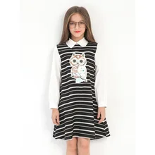 Платье для девочек школьная одежда белые платья для девочек 7, 8, 10, 12, 14 лет длинная рубашка с длинными рукавами и рисунком совы для маленьких девочек