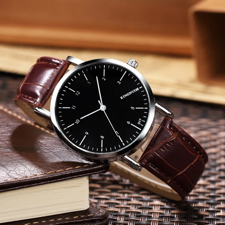 

KINGNUOS New Fashion Casual Leather Wrist Watch Men 2017 Top Brand Luxury Male Clock Quartz Watches Hodinky Relogio Masculino