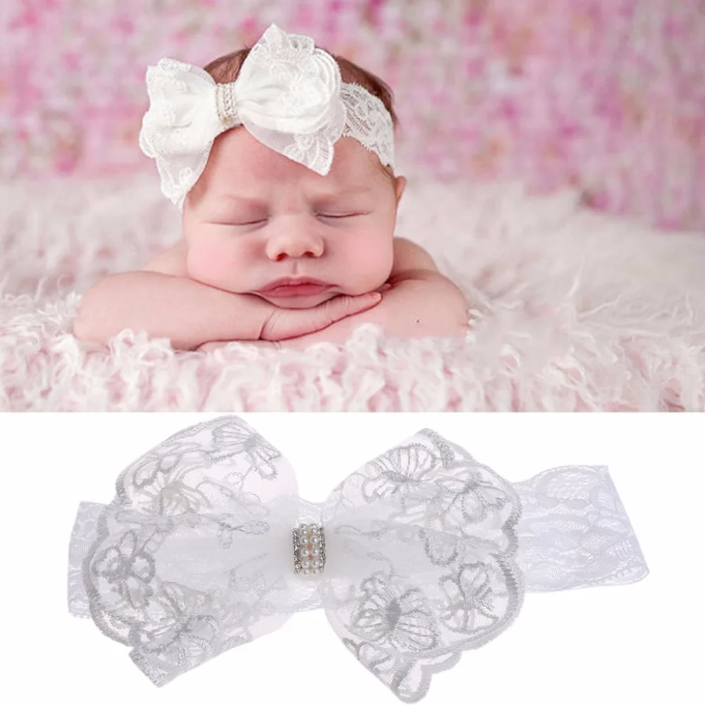 

Turban Toddler Girls Bow Faux Pearl Headwear Baby Kids Headband Lace Hair Band Photography Props Hair Accessories