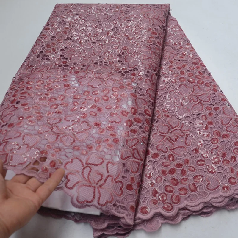 

(5yards/pc) High quality handcut African organza lace fabric dusky pink with gorgeous sequins embroidery for party dress OP59
