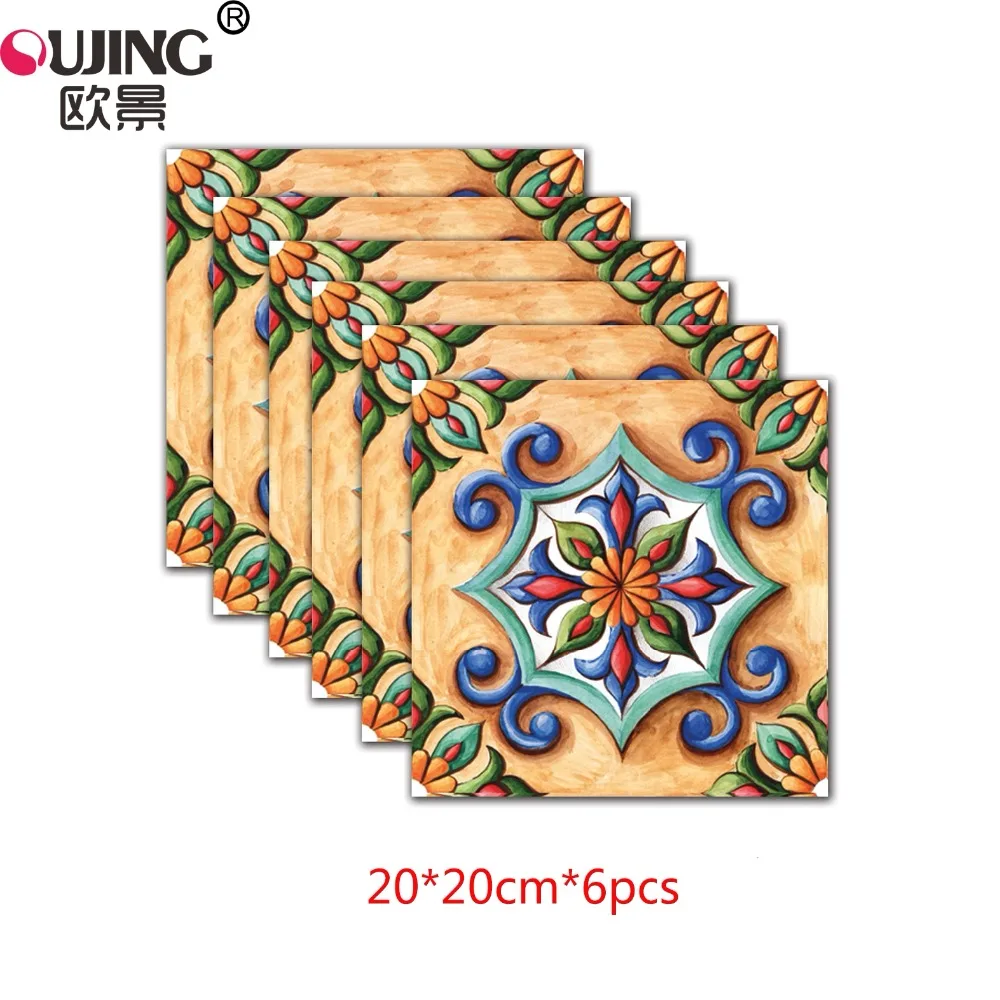 

Creative Retro Colorful Flowers Tiles Floor Wall Sicker 20*20cm*6pcs Kitchen Stair Toilet Decoration Poster Vinyl Art Decal