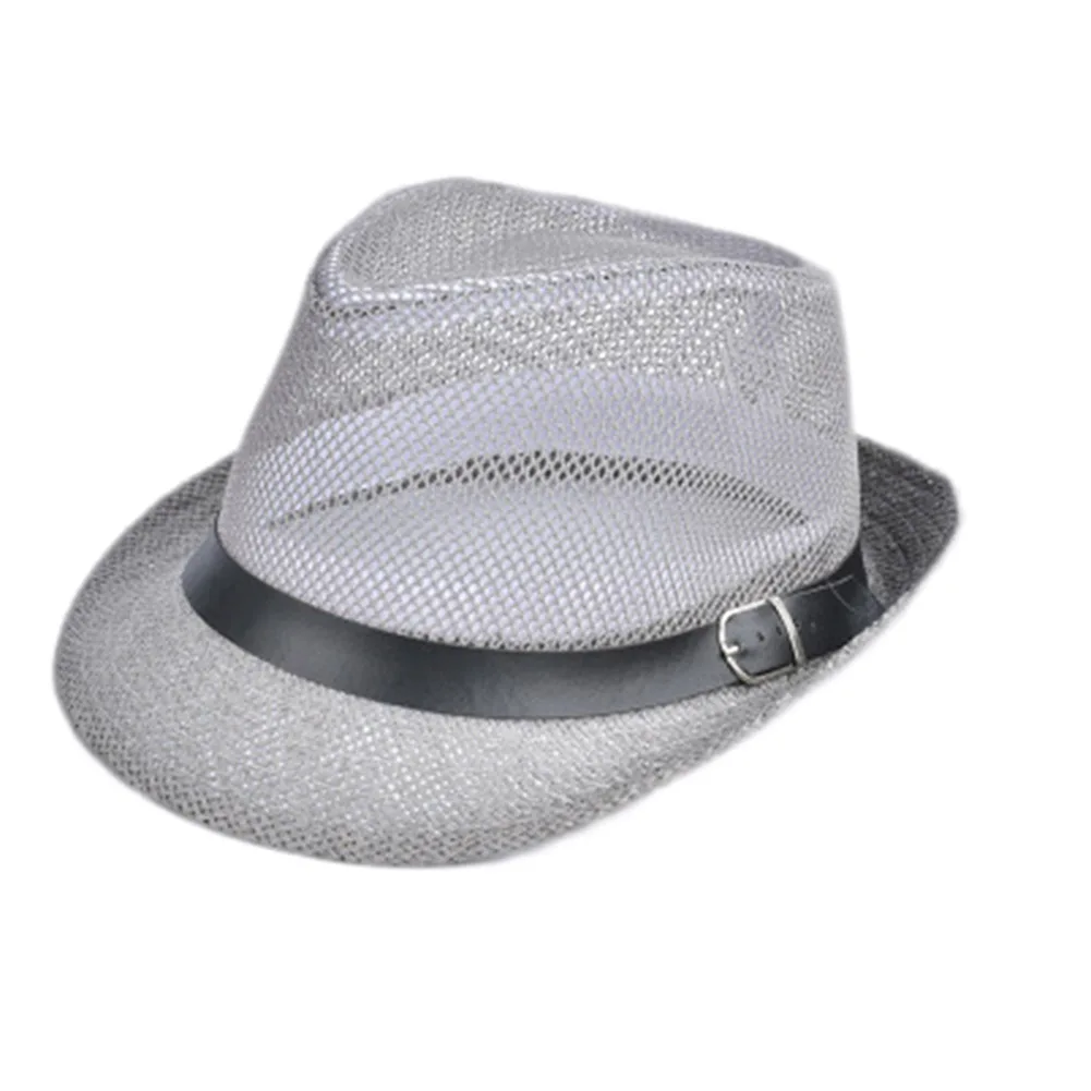 Летняя соломенная шляпа котелок для мужчин Jazz Козырек Кепка для джентльмена папа шляпа сетка плоская homberg пляжная шляпа - Цвет: GY
