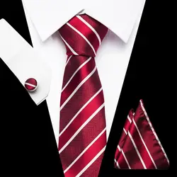 Красный полосатый галстук набор 7,5 см Vangise Фирменная Новинка Роскошные Gravata карман квадратный носовой платок запонки костюм для свадьбы