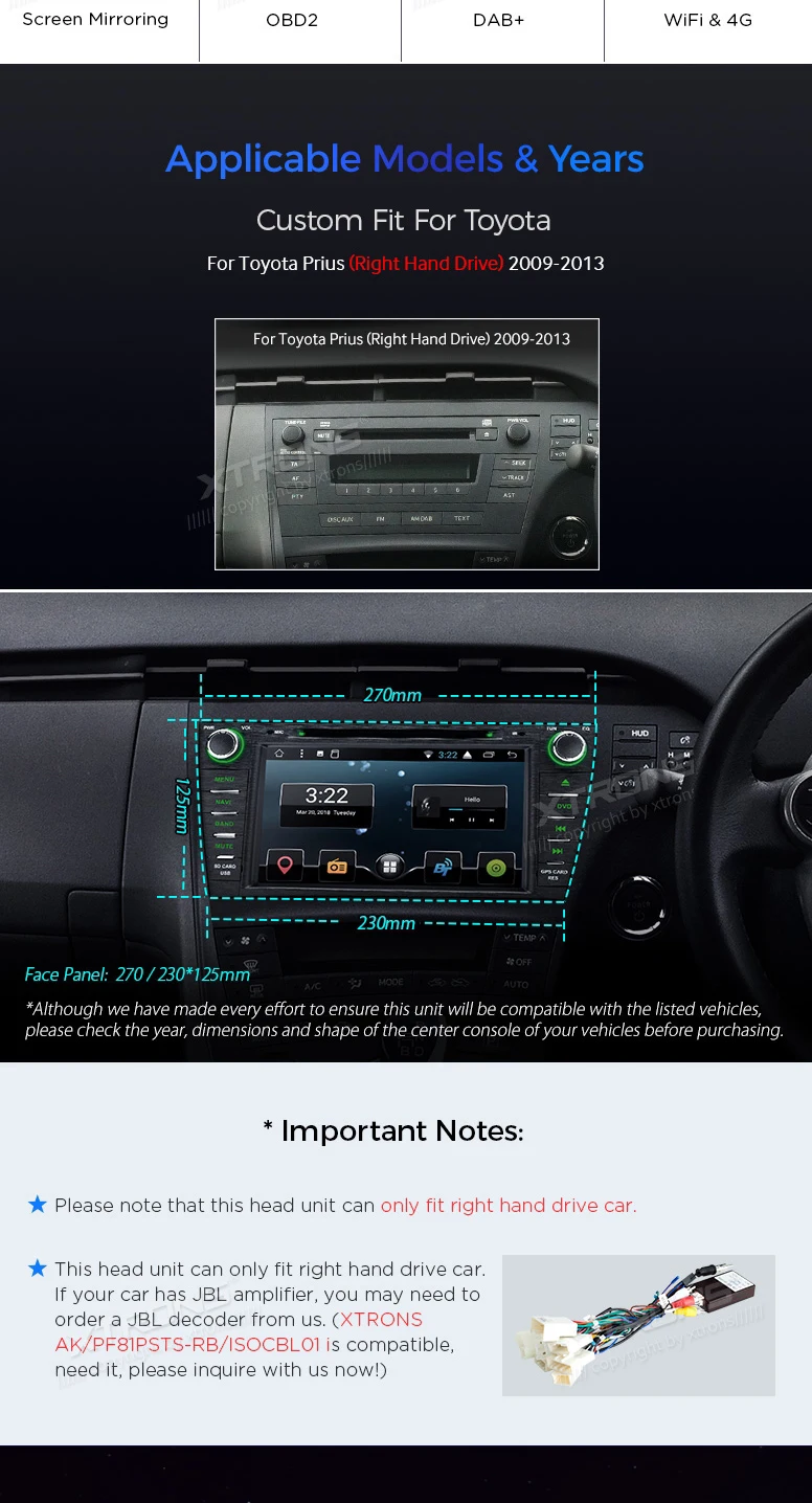 Best Android 7.1 Nougat OS 8" Car DVD Multimedia GPS Radio for Toyota Prius 2009-2013 (Right Hand Drive) with Full RCA Output Support 1