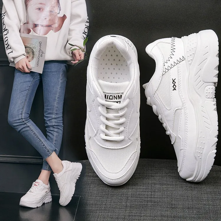 

2019 height increasing shoes woman platform Comfortable Breathable PU+Mesh running sneakers Female Platform Sneakers Women #XTN