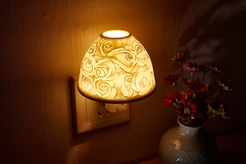 Conduziu a Luz da Noite em Casa Interior da ue Nordic Simples Cerâmica Branca - Eua Plug Iluminação Bebê Sono Leve Romântico Presente Fragrância Lâmpada no 16 Luzes noturnas