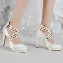 Schuhe Frau EP11085-PF Elfenbein Weiß Frauen Schuhe High Heel Strass Plattformen Pumpt Zip Strap Satin Hochzeit Braut Partei Schuhe