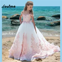 Белые Платья с цветочным узором для девочек с розовой аппликацией, пышные платья для девочек, коллекция 2018 года, красивые платья для