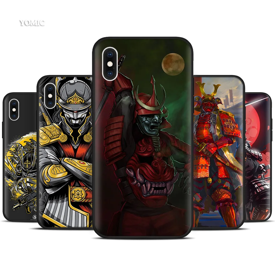 

Silicone Black Case for iPhone XR X XS MAX 7 8 6 6S Plus 5 5S SE 7Plus 8Plus Mobile Phone Japanese Samurai
