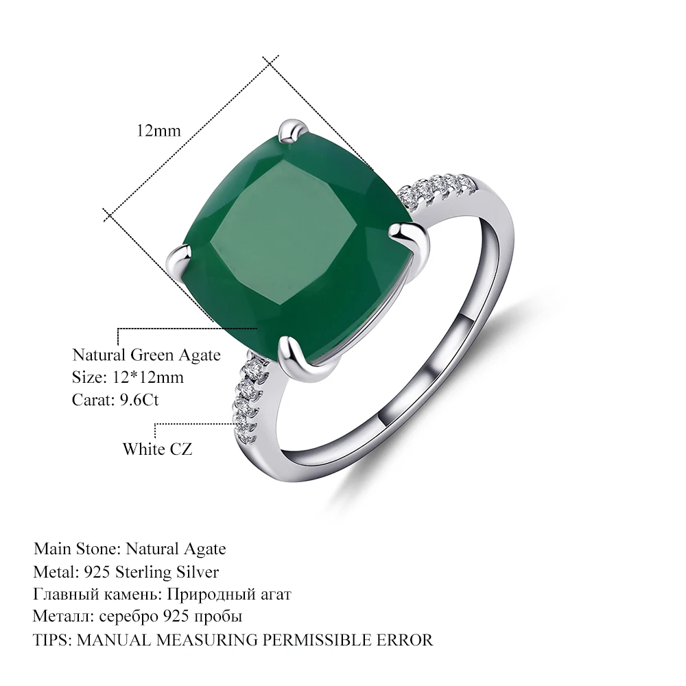 Gem's Ballet 9.66Ct элегантный натуральный зеленый агат, натуральный камень, Коктейльные кольца для женщин, 925 пробы Серебряное обручальное кольцо, хорошее ювелирное изделие