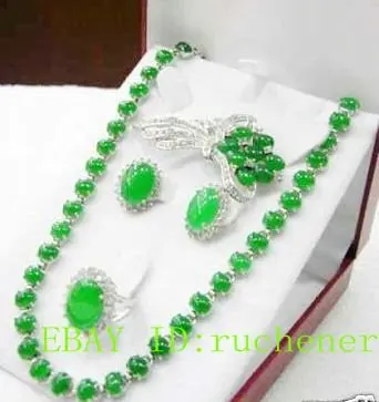 

FREE SHIPPING>>@> hot! Noblest Jade Necklace brooch Ring Earring sets Natural jewelry