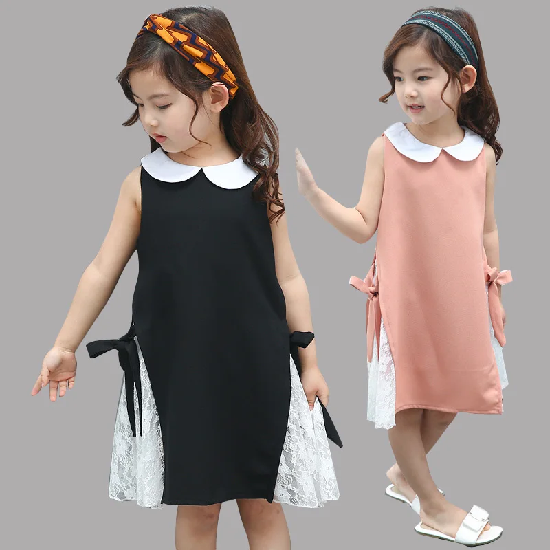 

Lace Girls Dresses Sleeveless Peter Pan Collar Children Princess Party Dresses Brand Clothing Girls Sundress 2 4 6 8 10 12 Years