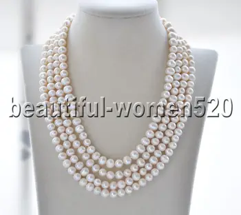 

ZZ8908 4Strands 8mm White Round Freshwater Pearl Necklace 19inch