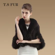 2016 New Genuine Knit Mink Fur Shawl Fox Trimming Real Mink Fur Poncho Fashion Women Mink