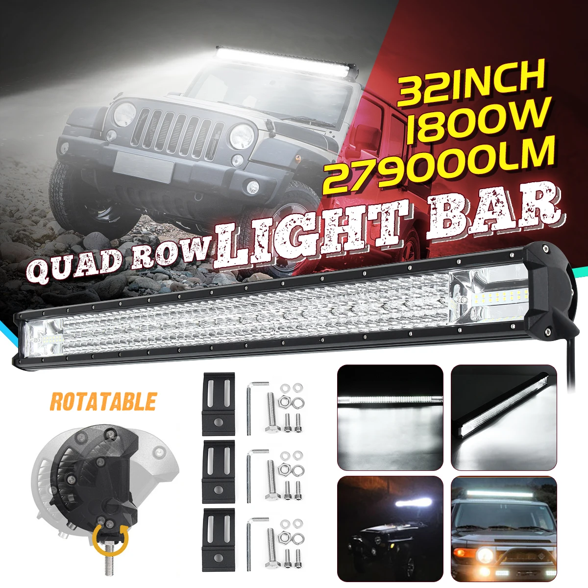 

1800W Work Light Car Quad-Row LED Light Bar Combo Beam Roof Lamp Dome Lights for Suv Atv Tractor Truck 4x4 SUV ATV 12V 24V