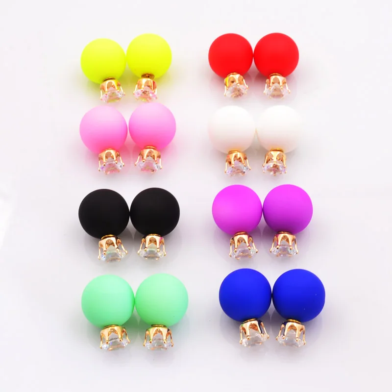 New Fashion jewelry double side crystal 16MM pearl Frosted matte stud earring gift for women girl mix color E2657