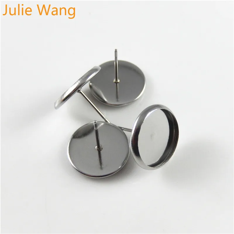 

Julie Wang 25pcs Inner Size 12mm Iron Stud Earring Base Cabochon Cameo Base Flat Earring Setting Diy Jewelry Making