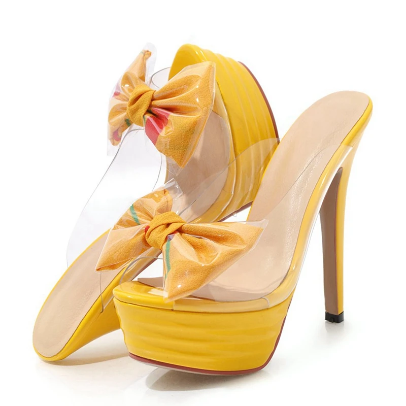 ASILETO/уличные женские шлепанцы; прозрачная обувь из ПВХ с бантом; женские босоножки; туфли без задника на высоком каблуке; zapatillas; обувь на шпильке; размер 43