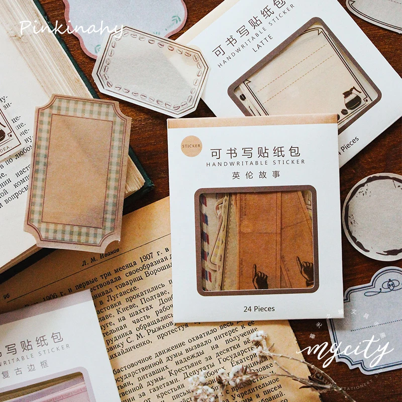 

24 pcs/pack Retro Basic border vintage note/memo frame Decorative Stickers DIY Scrapbooking Label planner Album Sticker Escolar
