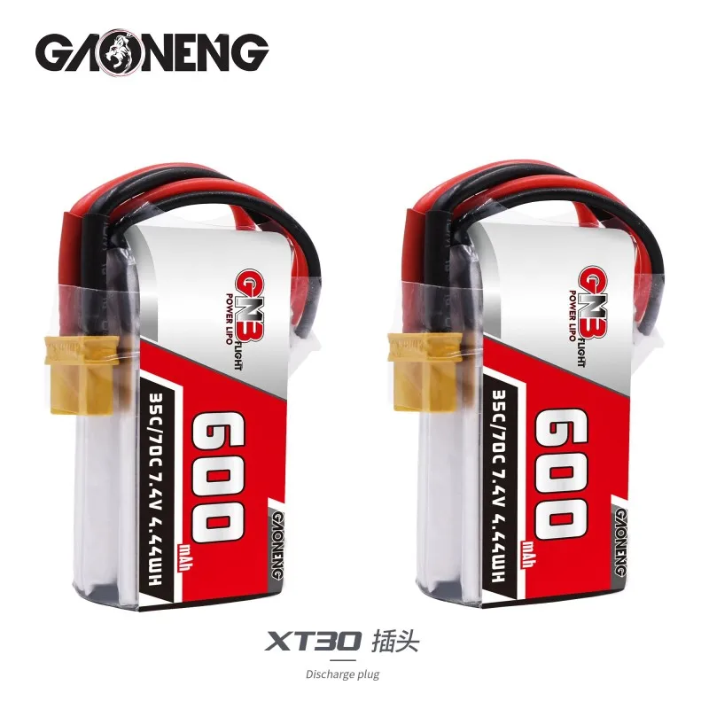 2 шт Gaoneng 600mAh 2S 7,4 V 35C/70C Lipo аккумулятор с разъемом JST/XT30 для DYS FPV гоночный Дрон 4 оси RC Дрон FPV гоночный Дрон - Цвет: 2PCS with XT30 Plug